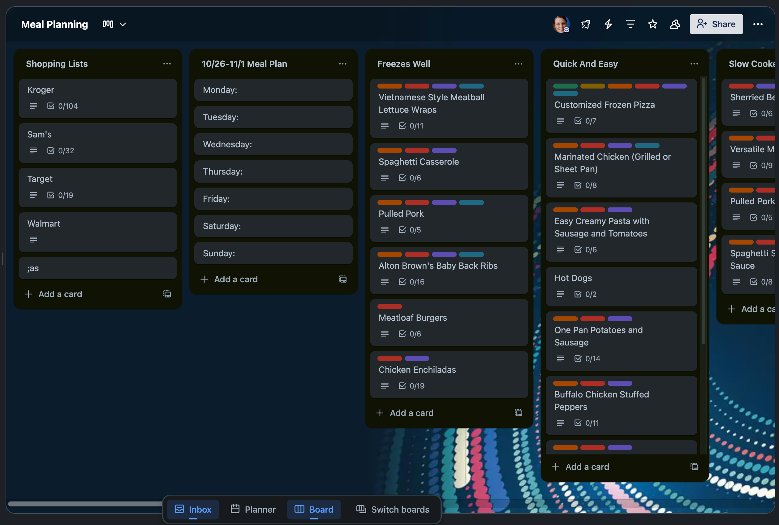 Meal Planning Trello Board